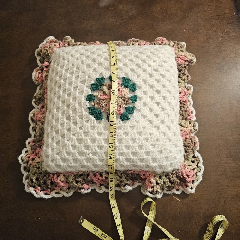 Crocheted Ruffle Throw Accent Pillow Vintage Floral Romantic Bedroom Decor